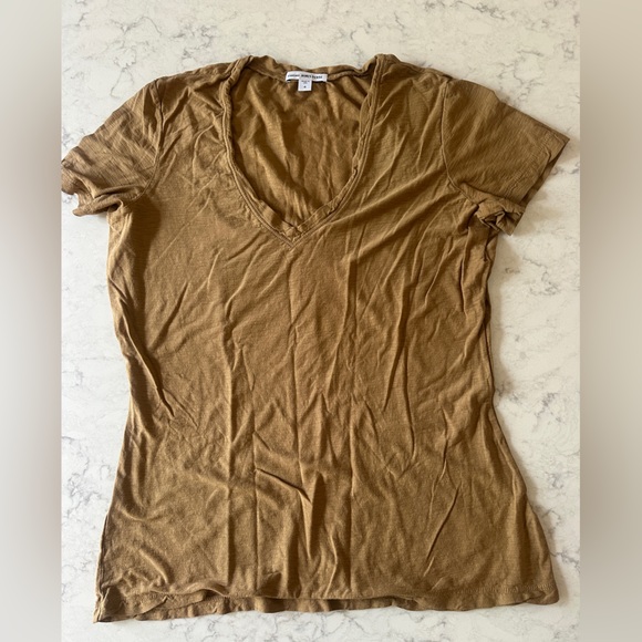 James Perse Sheer Slub Casual V-Neck in Bronze - Size 4 - Picture 2 of 7